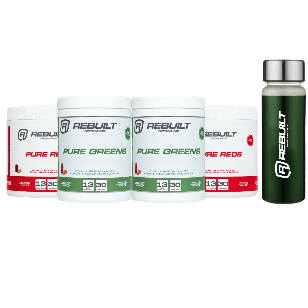 2 Pure Greens + 2 Pure Reds + Gratis shaker