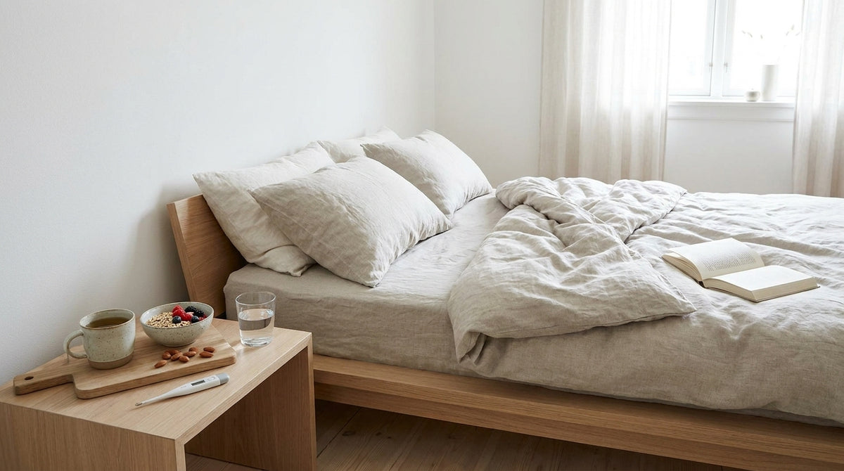 Waarom word je 's nachts wakker met zwetende, klamme nachten terwijl het niet warm is in je slaapkamer en welke voedingsstoffen brengen je temperatuurregulatie tot rust tijdens het slapen?