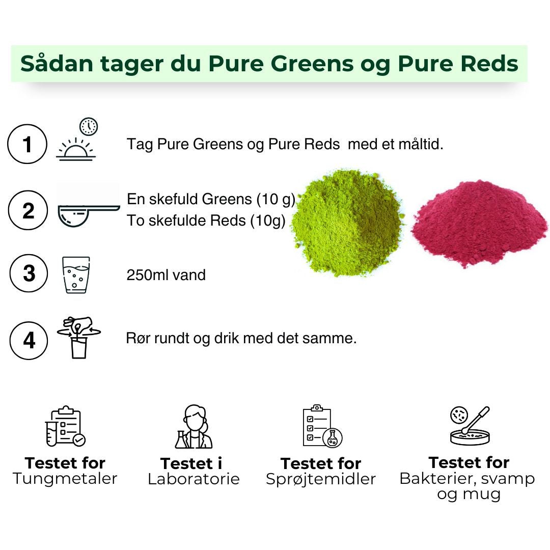 2 Pure Greens + 2 Pure Reds + Gratis shaker
